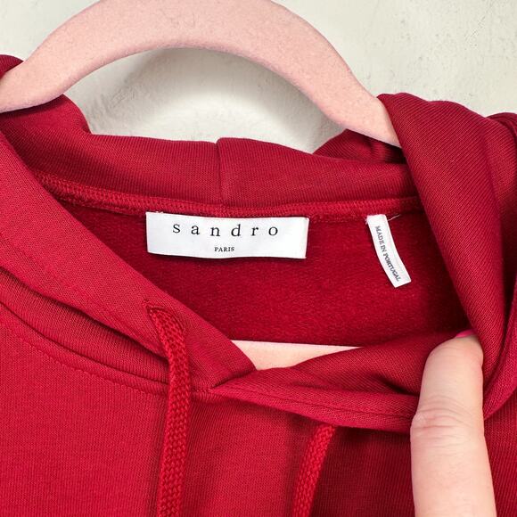 Sandro Two in One Red Blue Twofer Hooded Sweatshirt Tunic Hoodie Top 4 Small - Picture 14 of 16